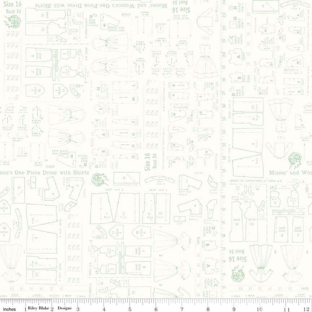 Fabric Riley Blake Mint Sewing Pattern Bee Backgrounds by the Quarter Yard C6382-MINT